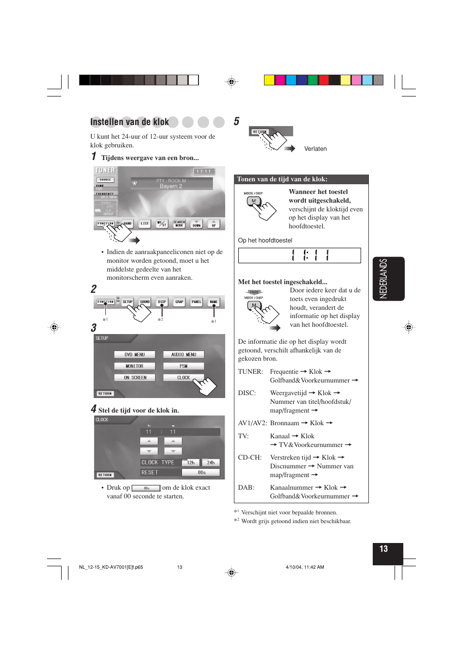 Nederlands, Instellen van de klok | JVC KD-AV7001 User Manual | Page 283 / 363