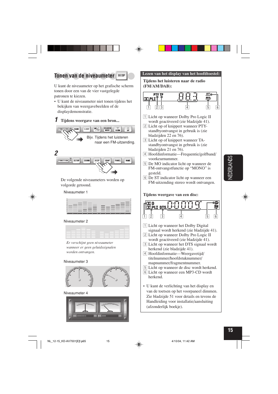 Nederlands, Tonen van de niveaumeter | JVC KD-AV7001 User Manual | Page 285 / 363