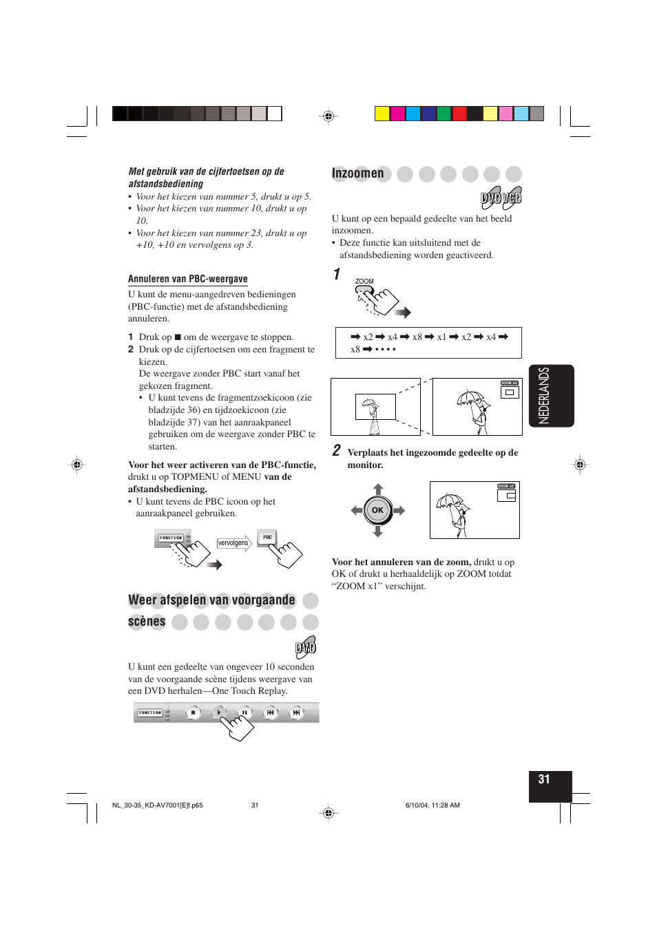 Nederlands, Weer afspelen van voorgaande, Scènes | Inzoomen | JVC KD-AV7001 User Manual | Page 301 / 363