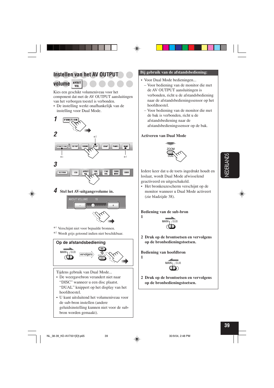 Nederlands, Instellen van het av output, Volume | JVC KD-AV7001 User Manual | Page 309 / 363