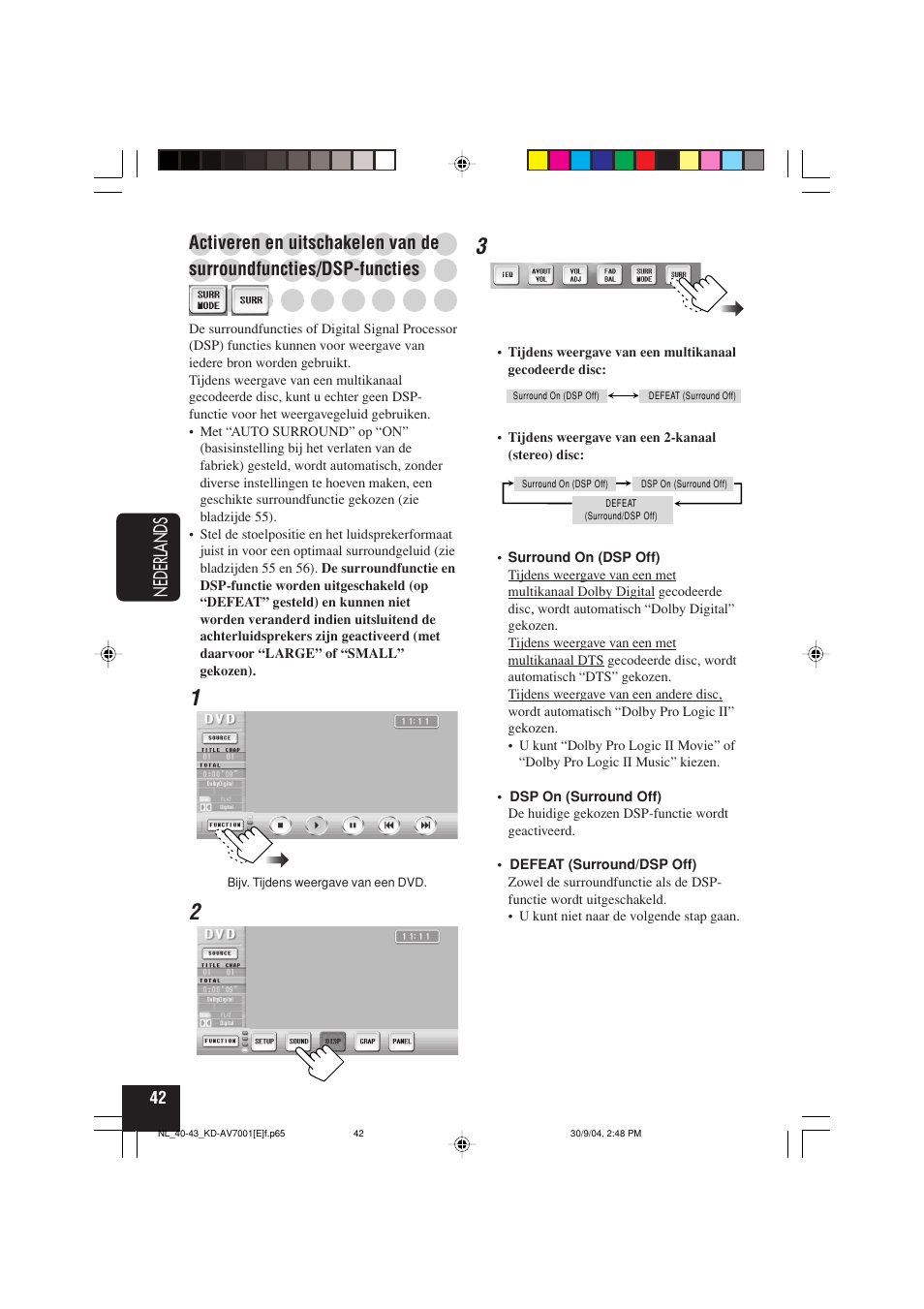 Nederlands, Activeren en uitschakelen van de, Surroundfuncties/dsp-functies | JVC KD-AV7001 User Manual | Page 312 / 363