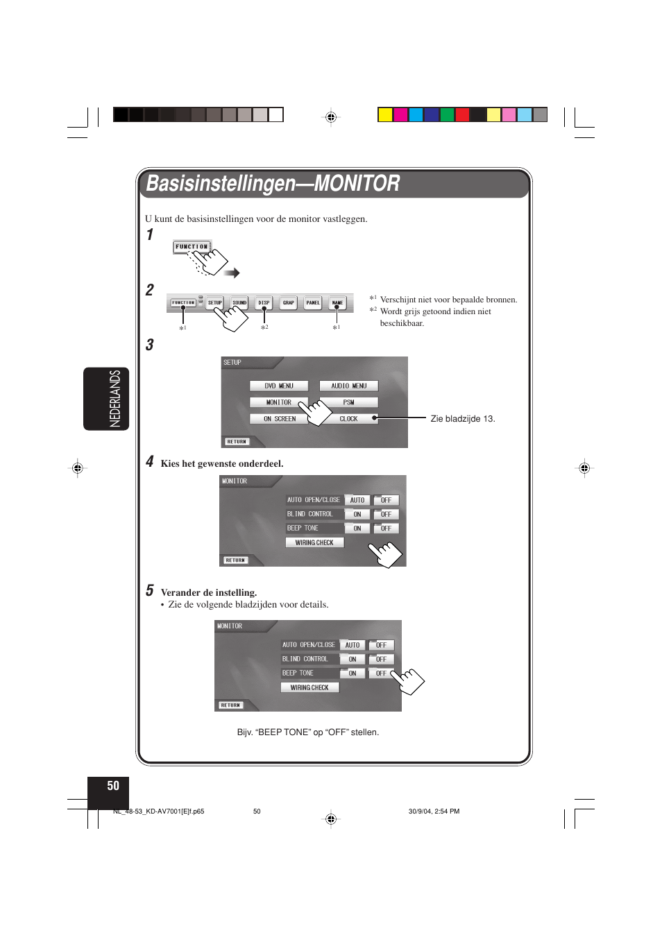 Basisinstellingen—monitor, Nederlands | JVC KD-AV7001 User Manual | Page 320 / 363