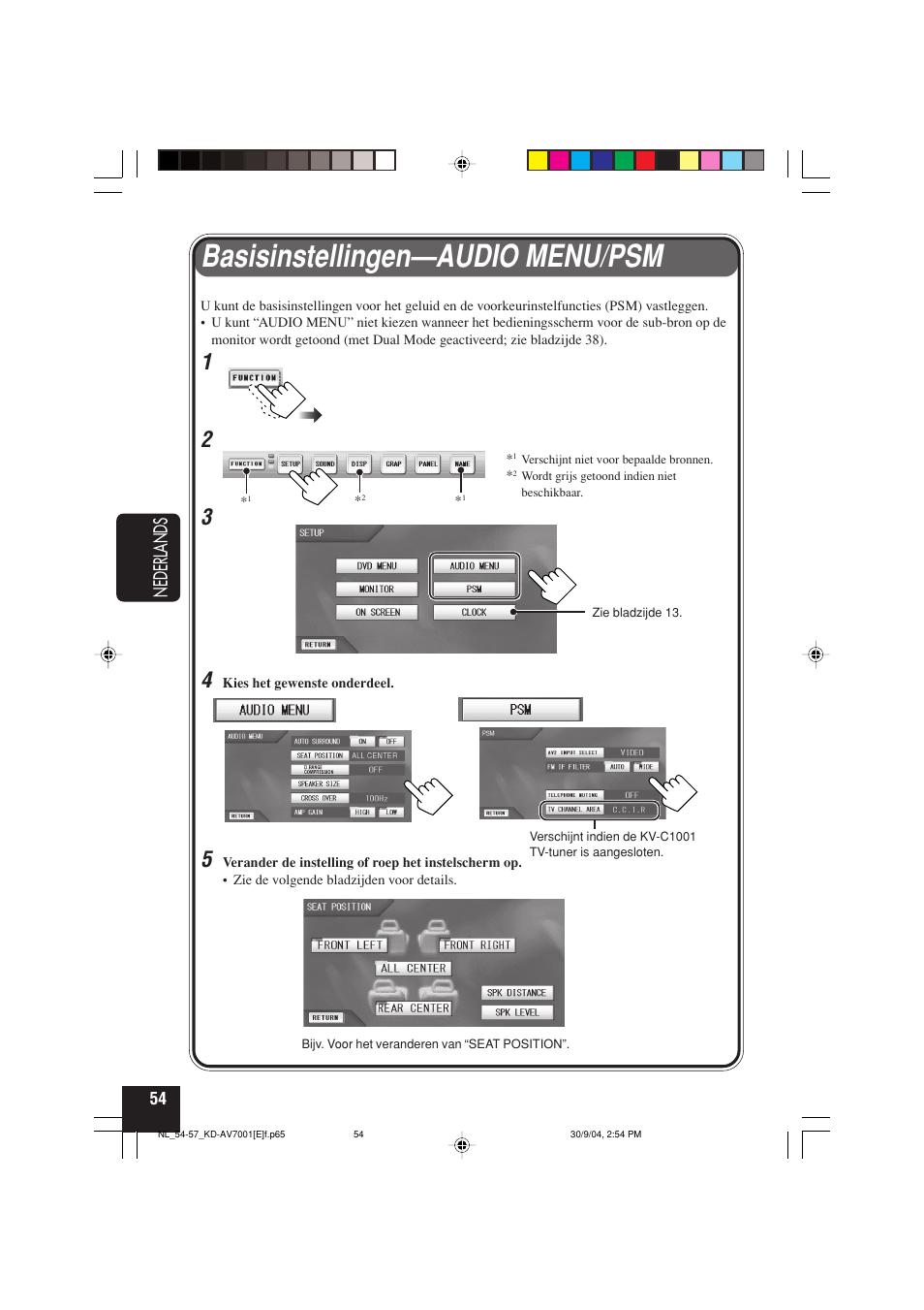 Basisinstellingen—audio menu/psm, Nederlands | JVC KD-AV7001 User Manual | Page 324 / 363