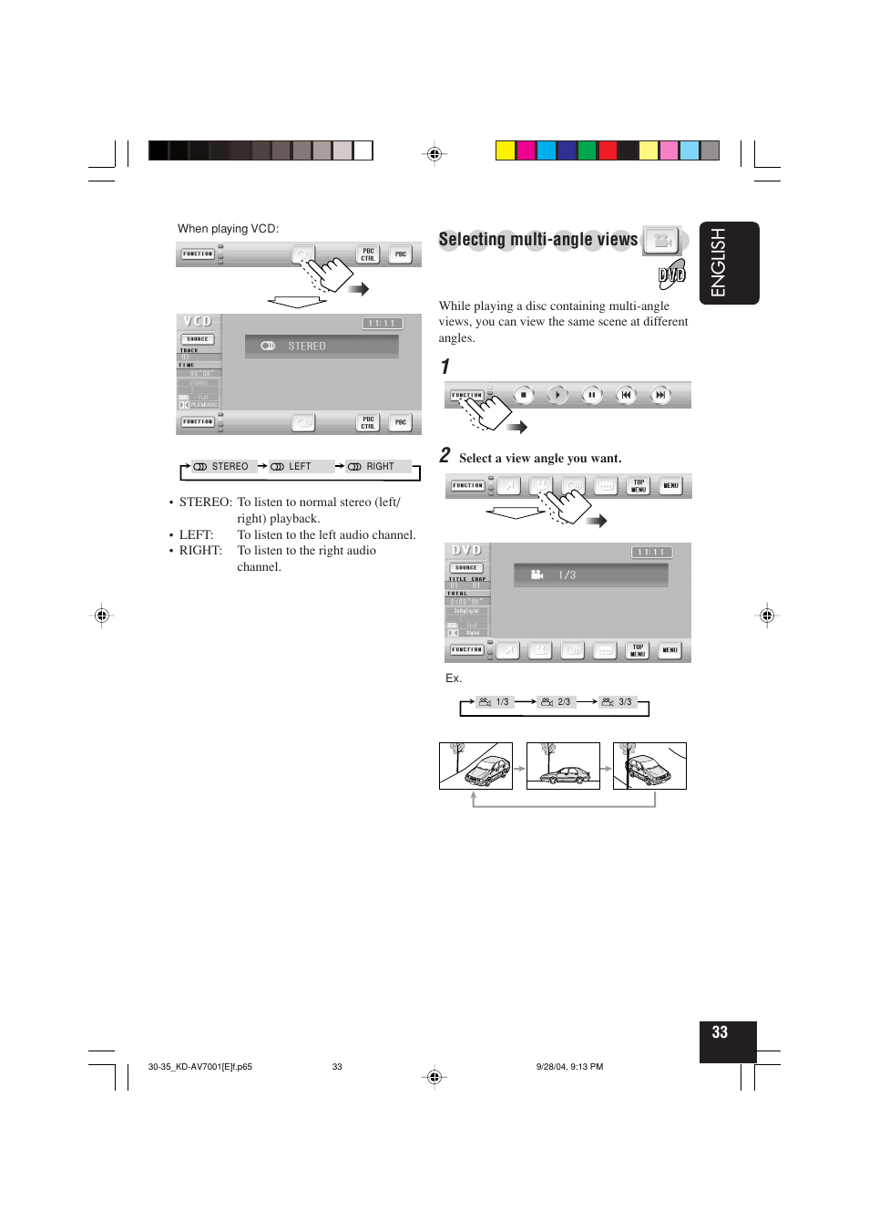 English, Selecting multi-angle views | JVC KD-AV7001 User Manual | Page 33 / 363