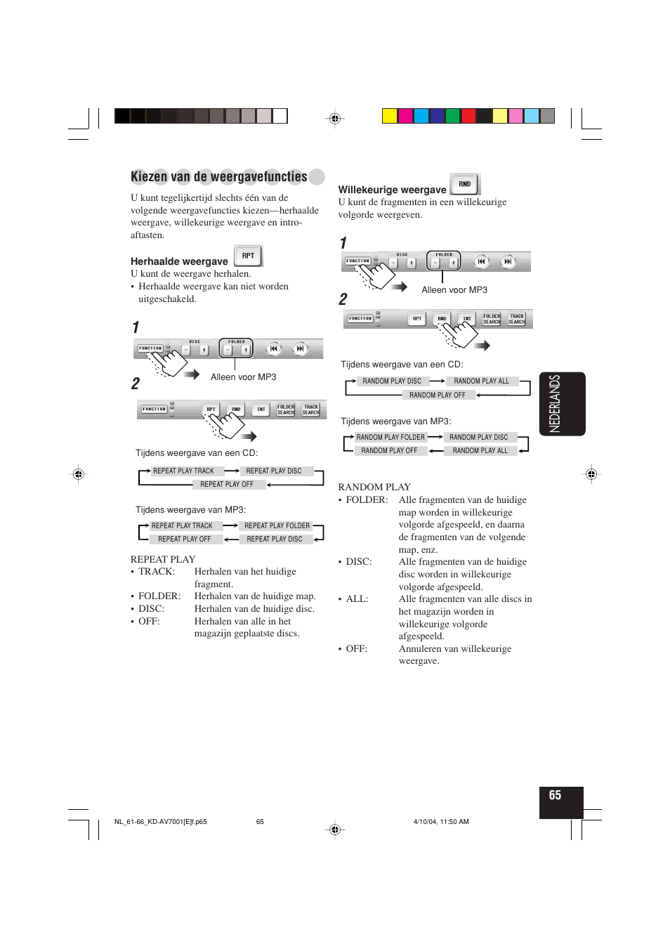 Nederlands, Kiezen van de weergavefuncties | JVC KD-AV7001 User Manual | Page 335 / 363