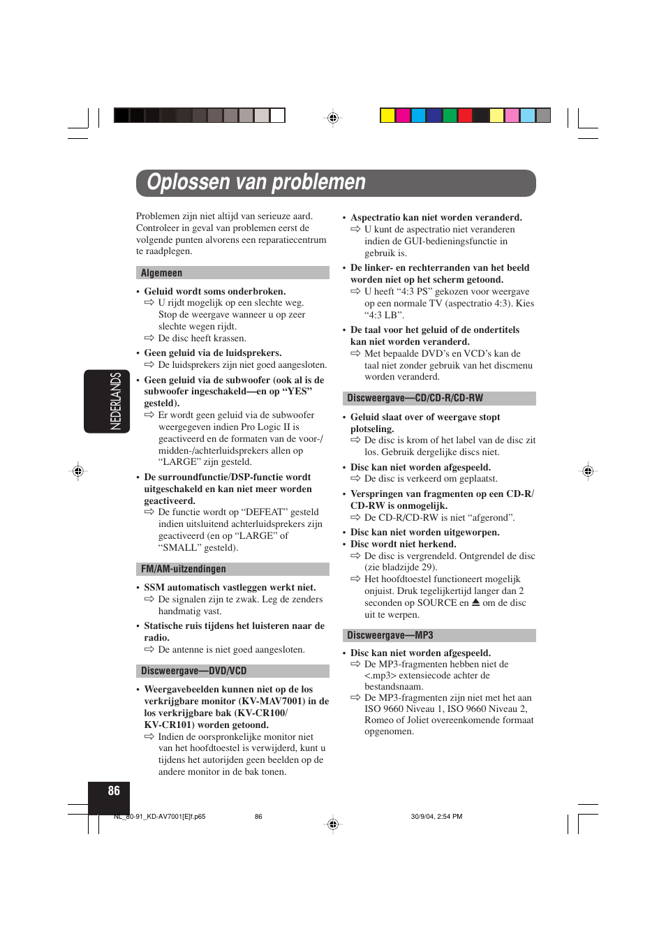 Oplossen van problemen, Nederlands | JVC KD-AV7001 User Manual | Page 356 / 363