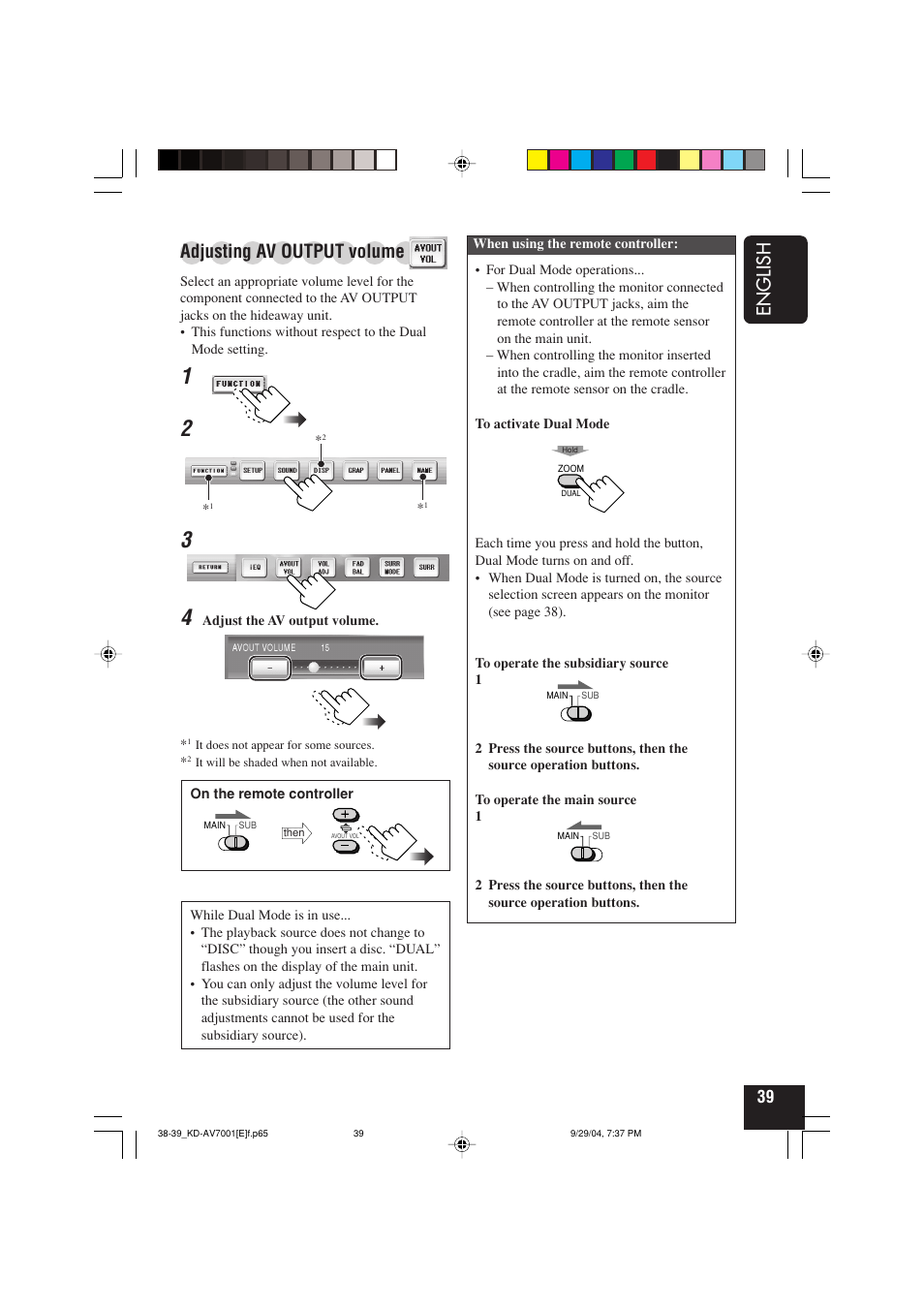 English, Adjusting av output volume | JVC KD-AV7001 User Manual | Page 39 / 363