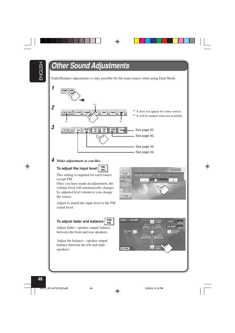 Other sound adjustments, English | JVC KD-AV7001 User Manual | Page 46 / 363
