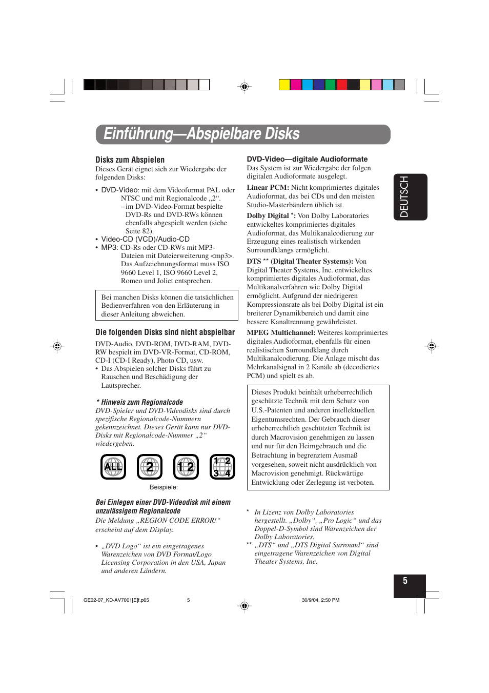 Einführung—abspielbare disks, Deutsch | JVC KD-AV7001 User Manual | Page 95 / 363