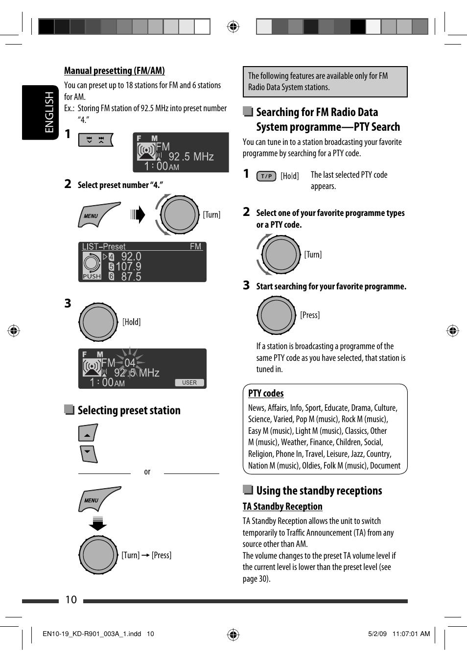 Selecting preset station, Using the standby receptions | JVC KD-R901 User Manual | Page 10 / 185