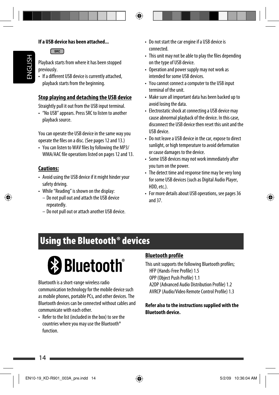 Using the bluetooth ® devices, English 14 | JVC KD-R901 User Manual | Page 14 / 185