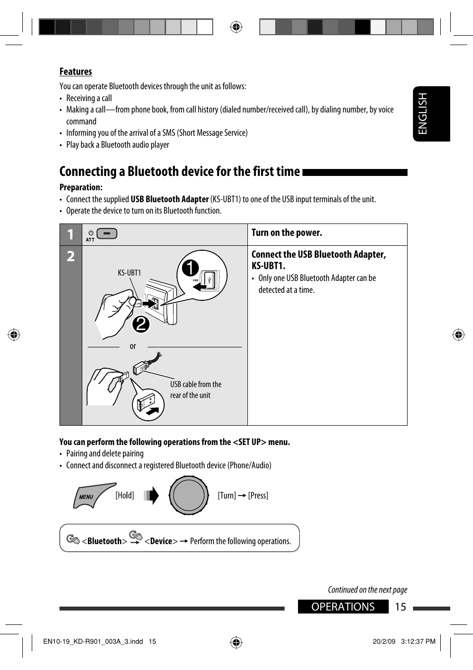 Connecting a bluetooth device for the first time, English 15 operations | JVC KD-R901 User Manual | Page 15 / 185