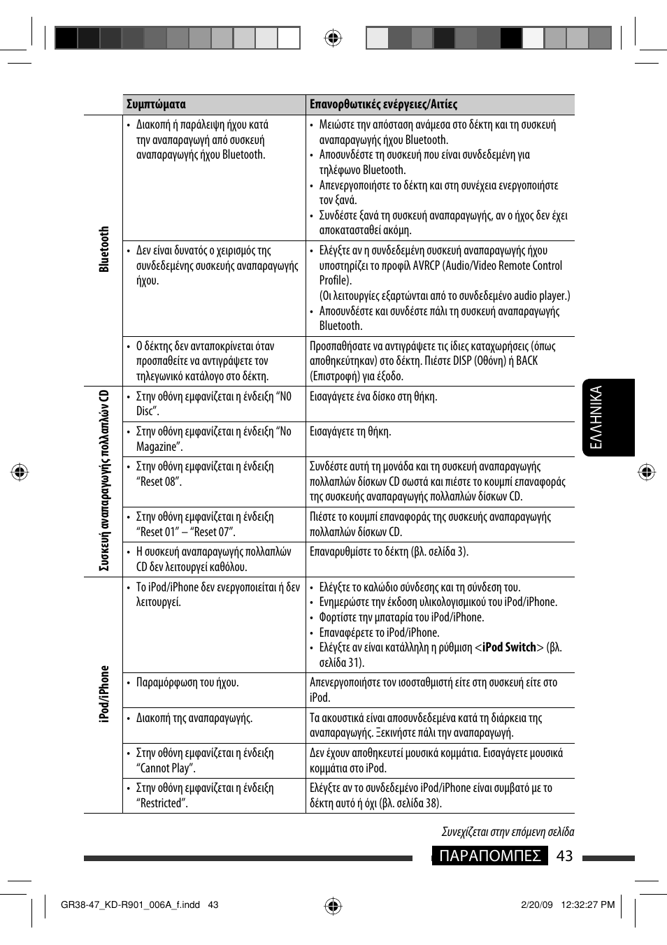 43 παραπομπεσ eλλhnika | JVC KD-R901 User Manual | Page 181 / 185