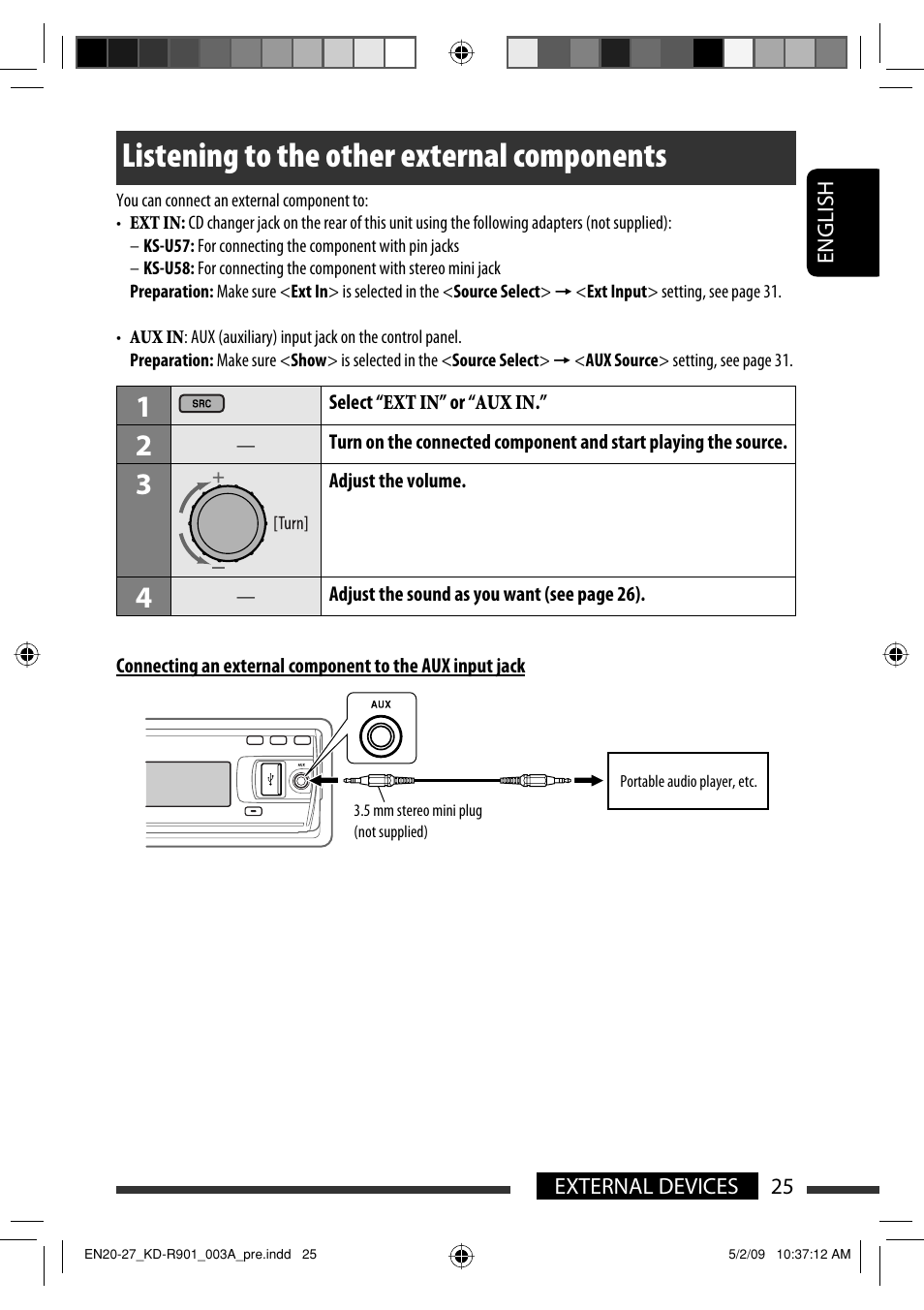 Listening to the other external components | JVC KD-R901 User Manual | Page 25 / 185