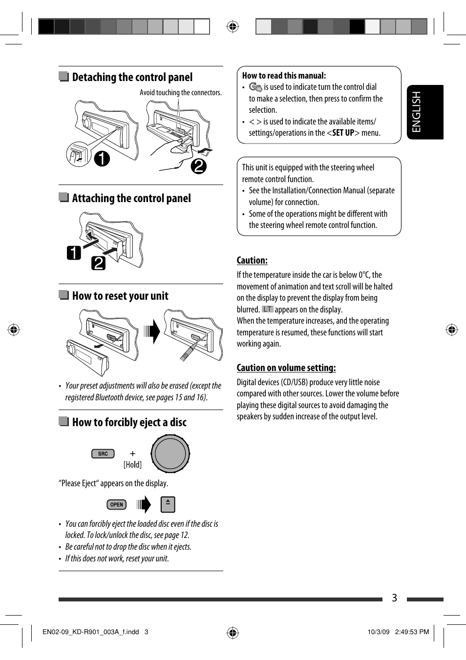 How to forcibly eject a disc, English 3 | JVC KD-R901 User Manual | Page 3 / 185