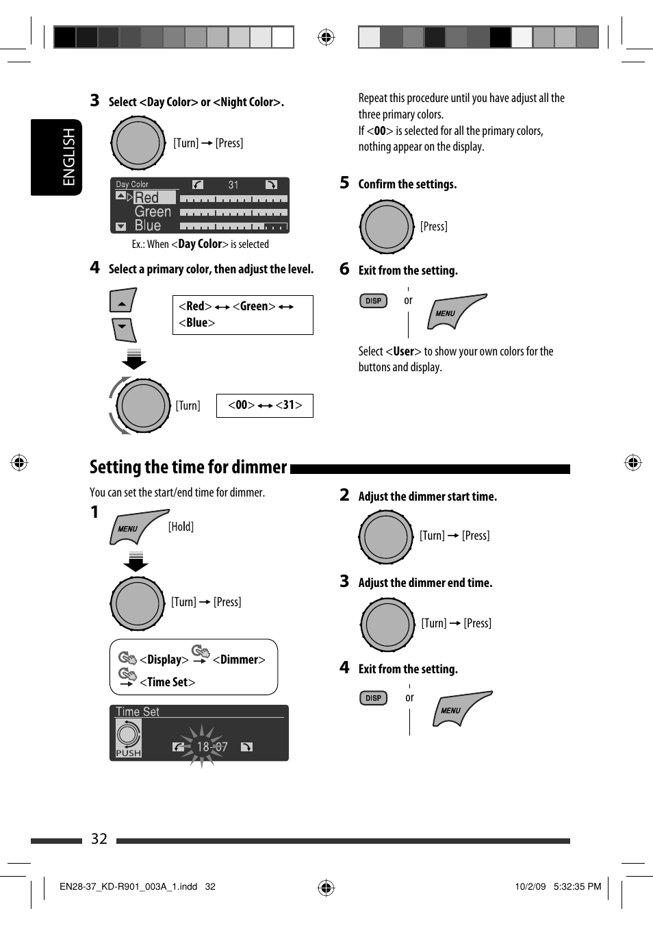 Setting the time for dimmer | JVC KD-R901 User Manual | Page 32 / 185