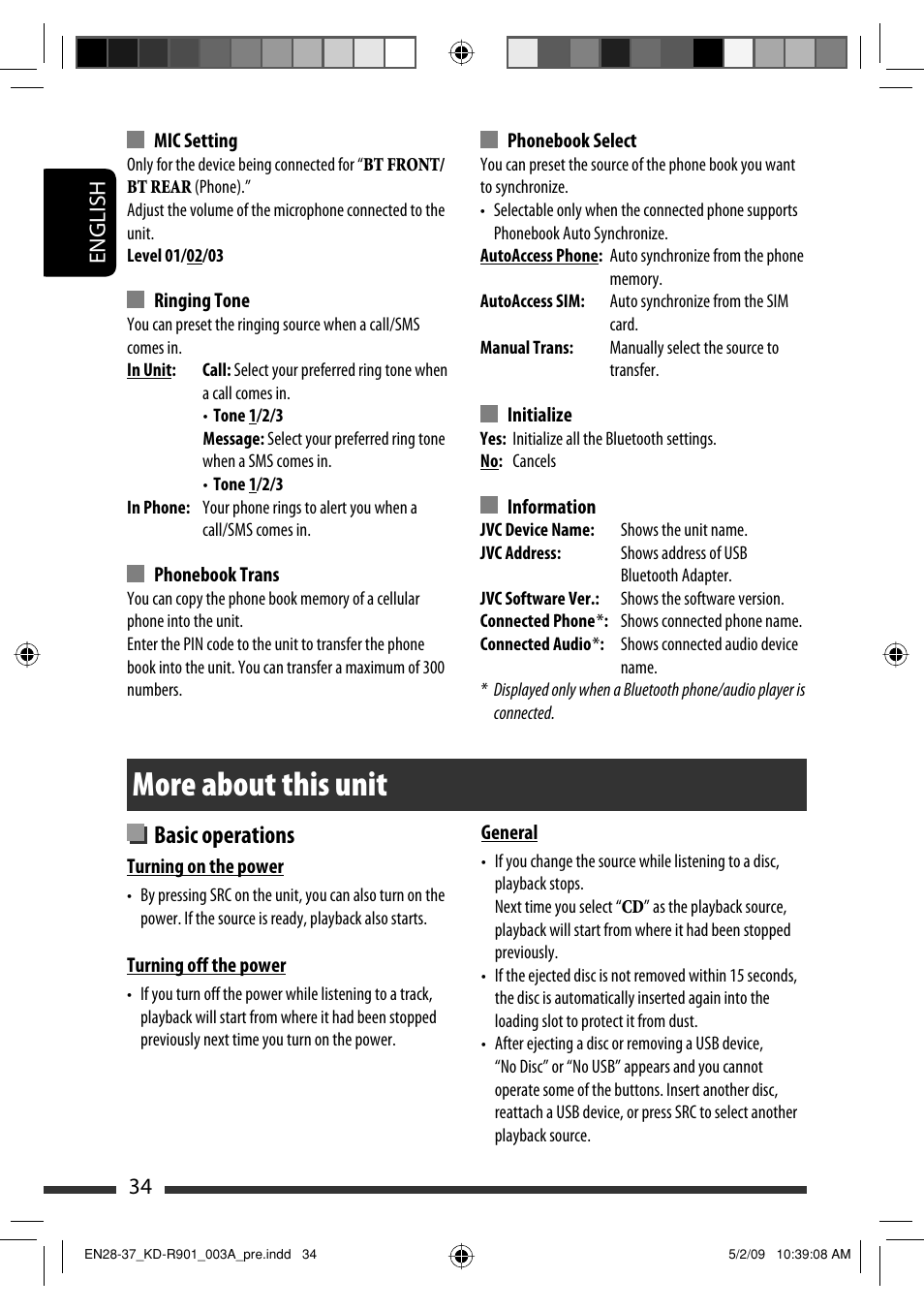 More about this unit, Basic operations, English 34 | JVC KD-R901 User Manual | Page 34 / 185