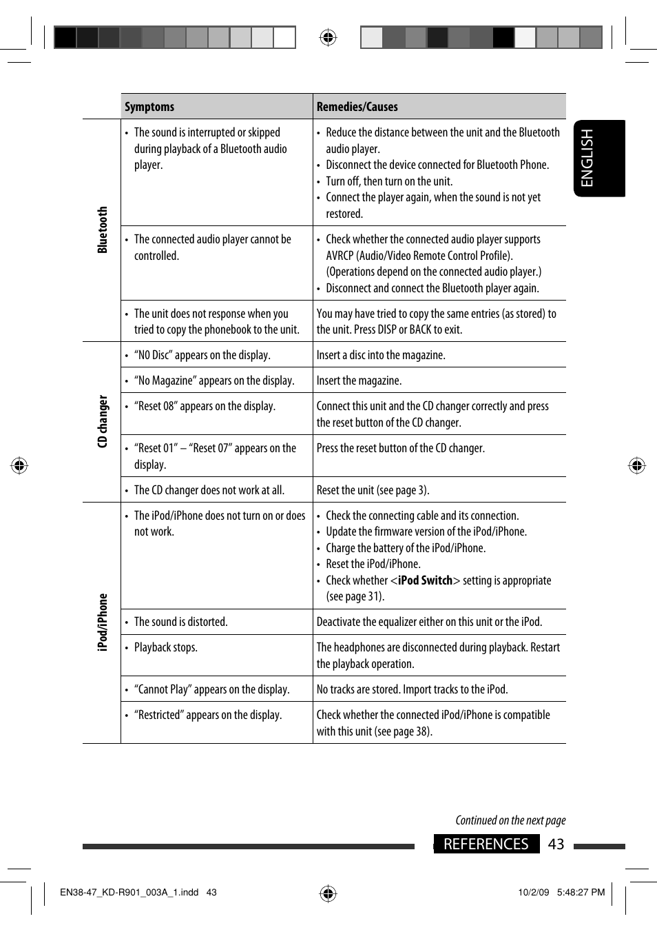 English 43 references | JVC KD-R901 User Manual | Page 43 / 185