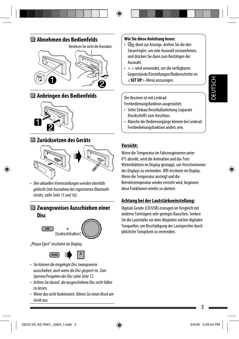 Zwangsweises ausschieben einer disc, Deutsch 3 | JVC KD-R901 User Manual | Page 49 / 185