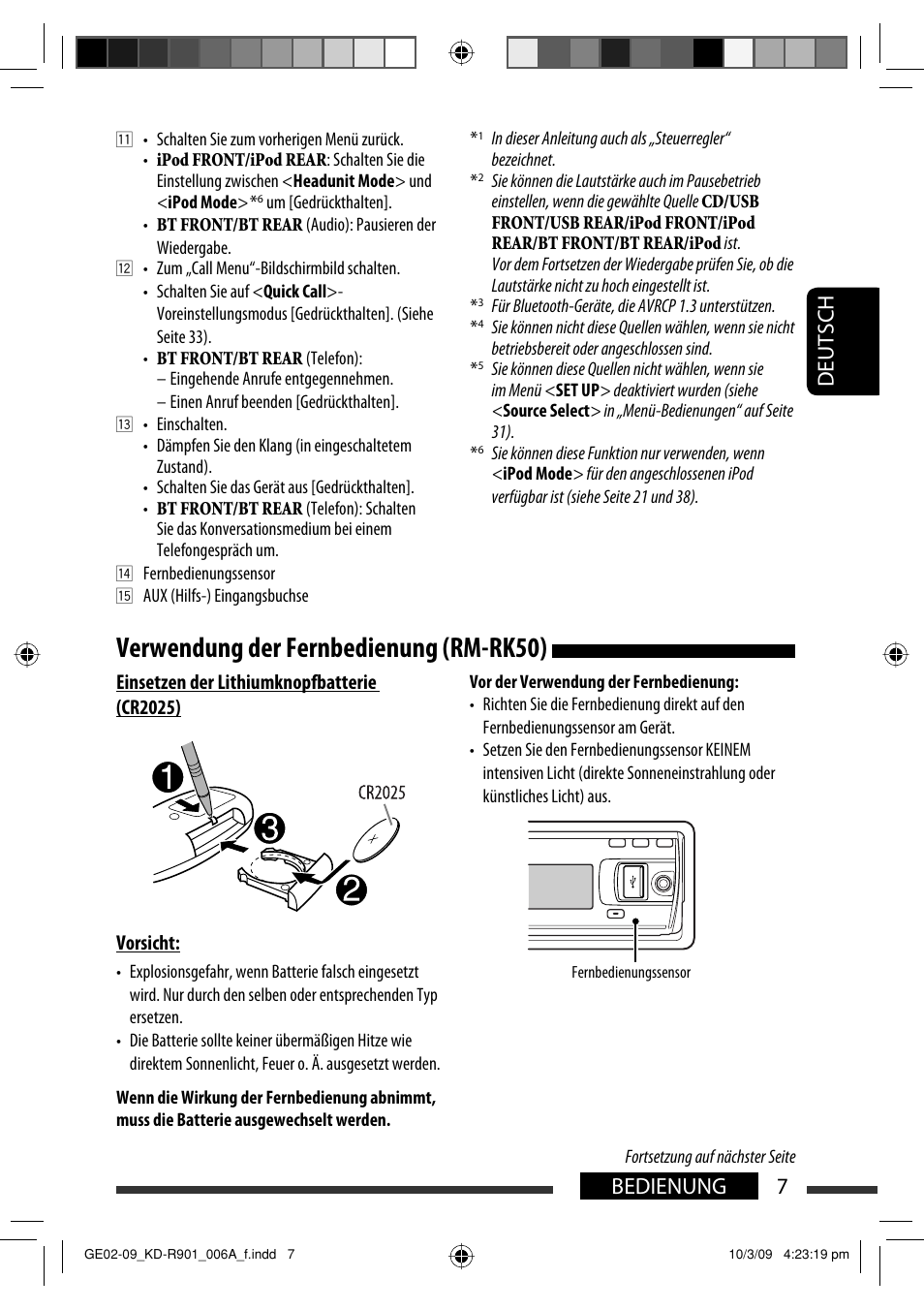 Verwendung der fernbedienung (rm-rk50), Deutsch 7 bedienung | JVC KD-R901 User Manual | Page 53 / 185