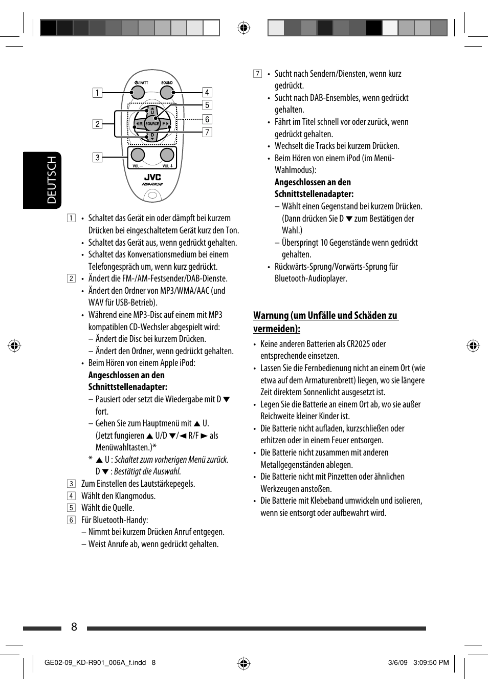 Deutsch 8 | JVC KD-R901 User Manual | Page 54 / 185