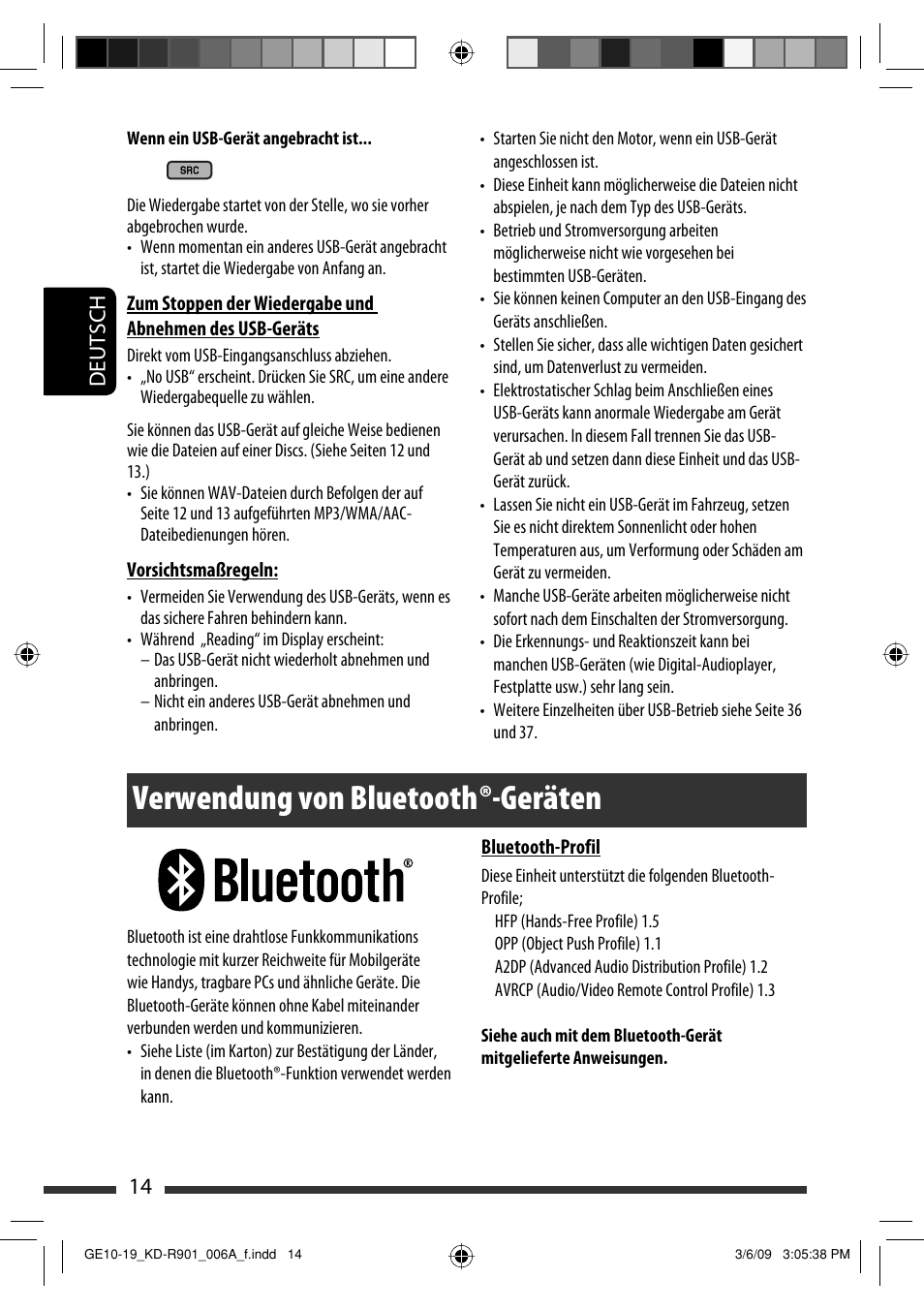 Verwendung von bluetooth ®-geräten, Deutsch 14 | JVC KD-R901 User Manual | Page 60 / 185