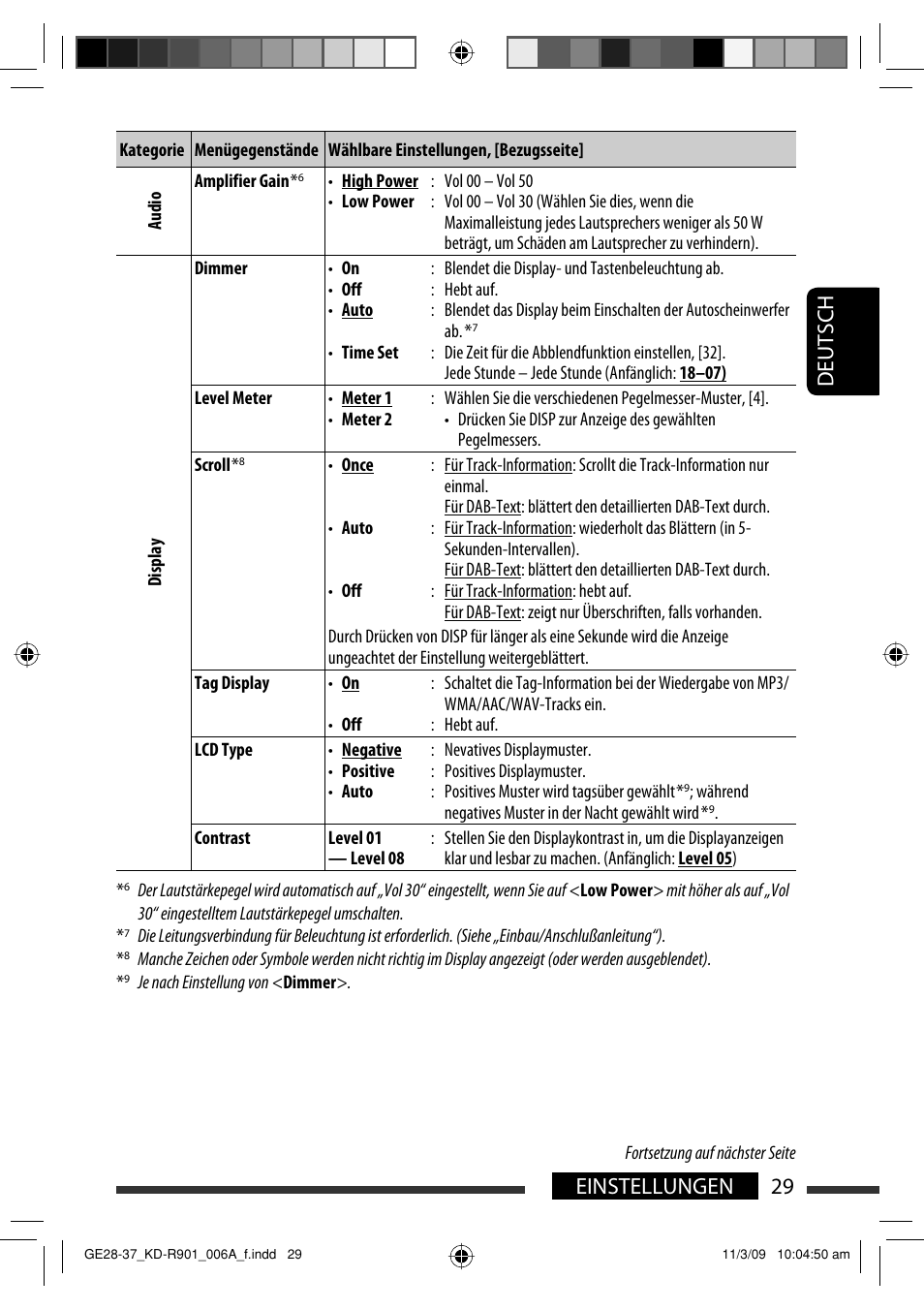 Deutsch 29 einstellungen | JVC KD-R901 User Manual | Page 75 / 185