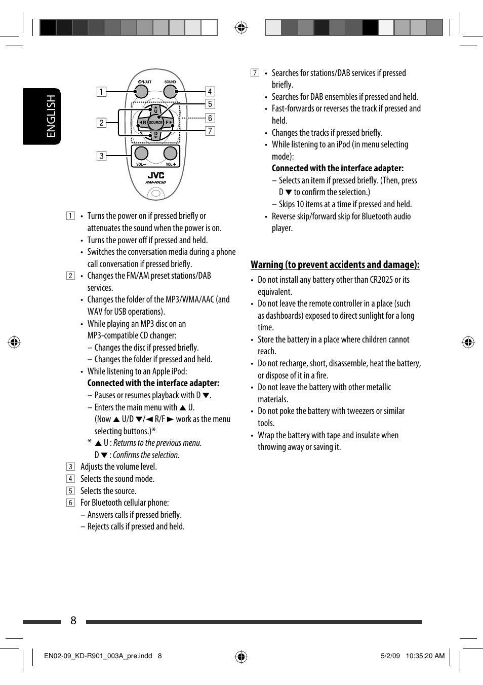 English 8 | JVC KD-R901 User Manual | Page 8 / 185