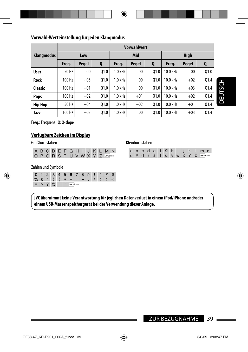 Deutsch 39 zur bezugnahme | JVC KD-R901 User Manual | Page 85 / 185