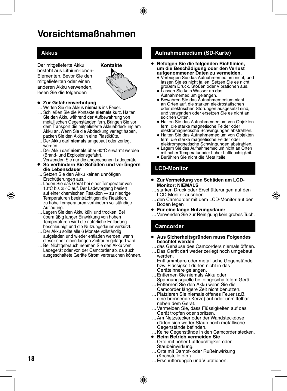Vorsichtsmaßnahmen | JVC GZ-MS90 User Manual | Page 18 / 60