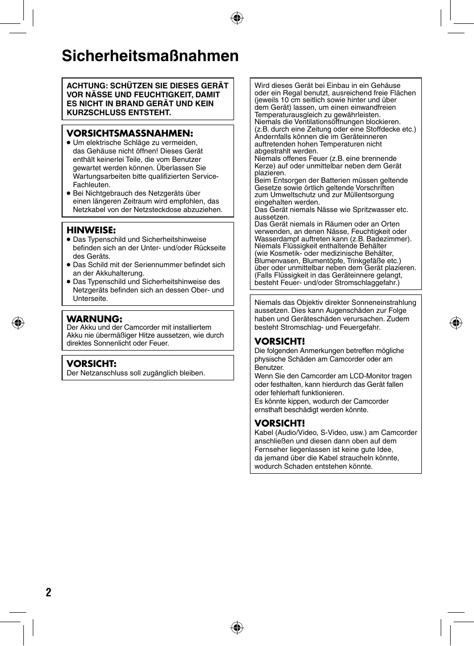 Sicherheitsmaßnahmen, Den seiten 2 | JVC GZ-MS90 User Manual | Page 2 / 60