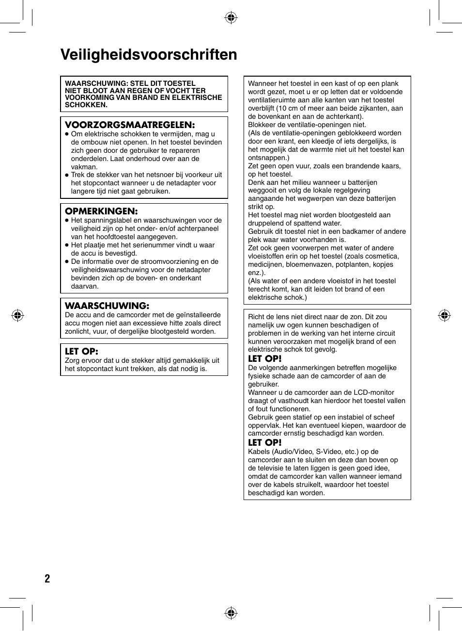 Veiligheidsvoorschriften | JVC GZ-MS90 User Manual | Page 22 / 60
