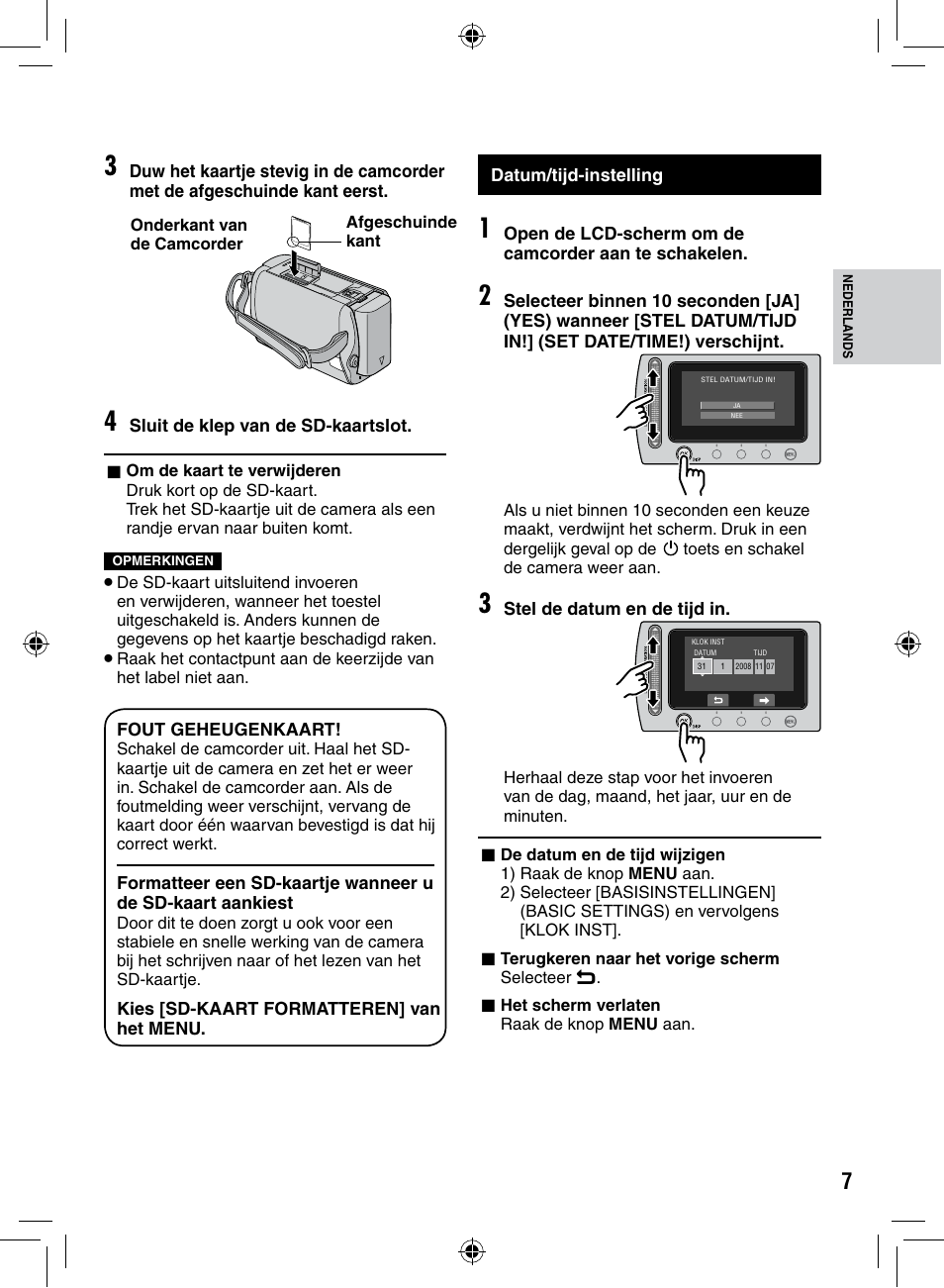 Datum/tijd-instelling | JVC GZ-MS90 User Manual | Page 27 / 60