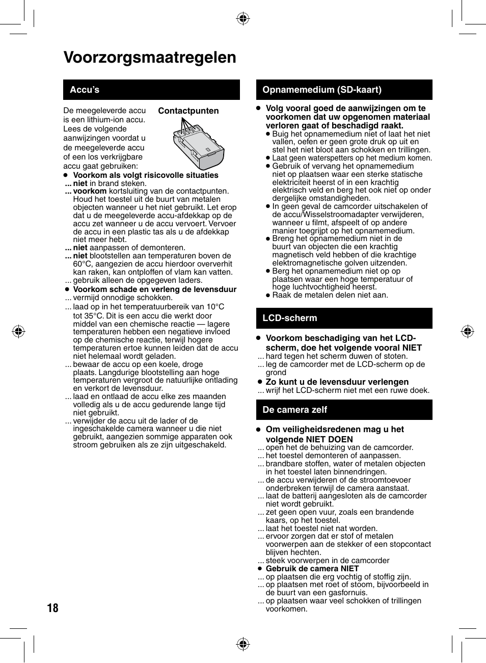 Voorzorgsmaatregelen | JVC GZ-MS90 User Manual | Page 38 / 60