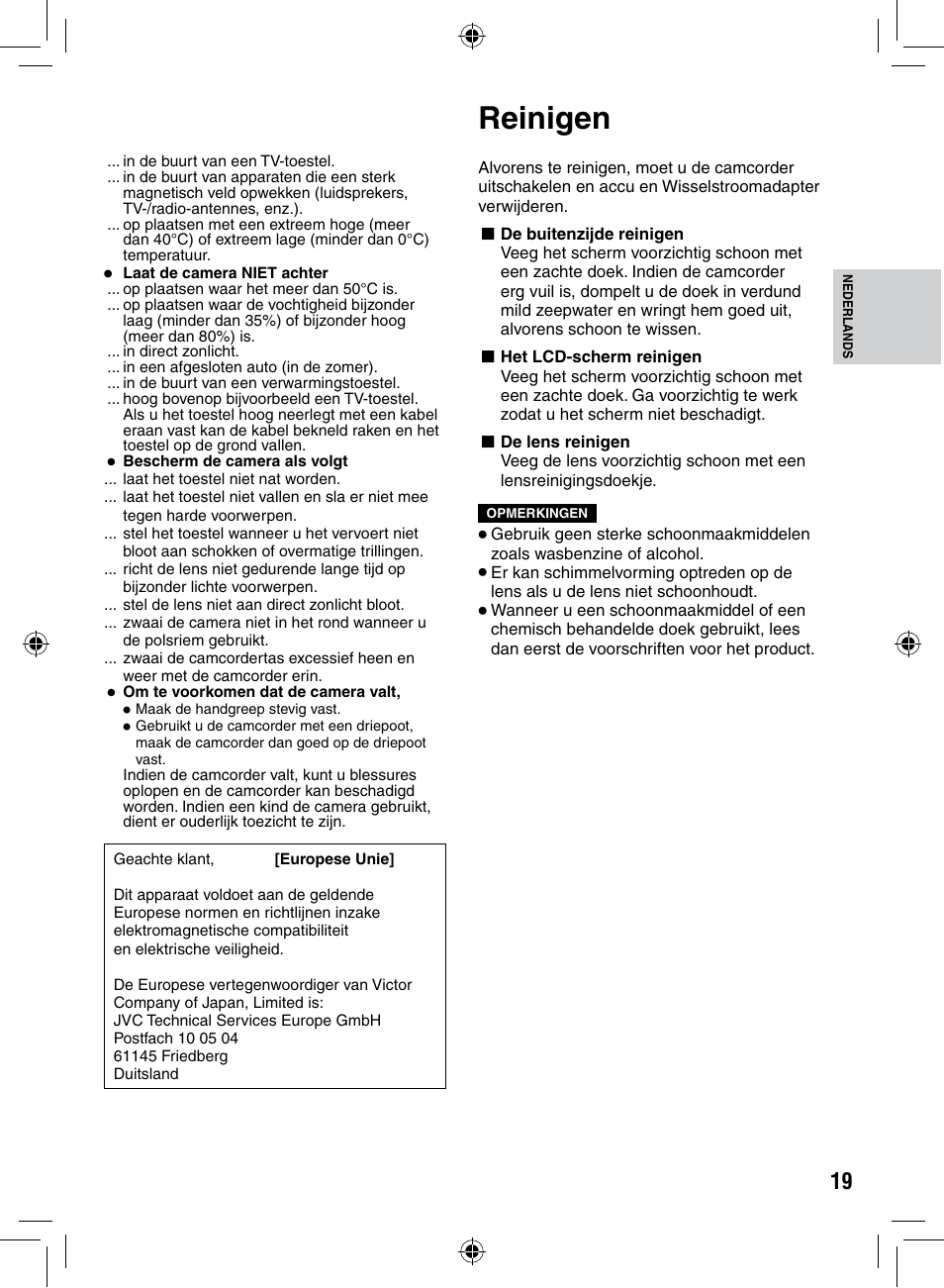 Reinigen | JVC GZ-MS90 User Manual | Page 39 / 60
