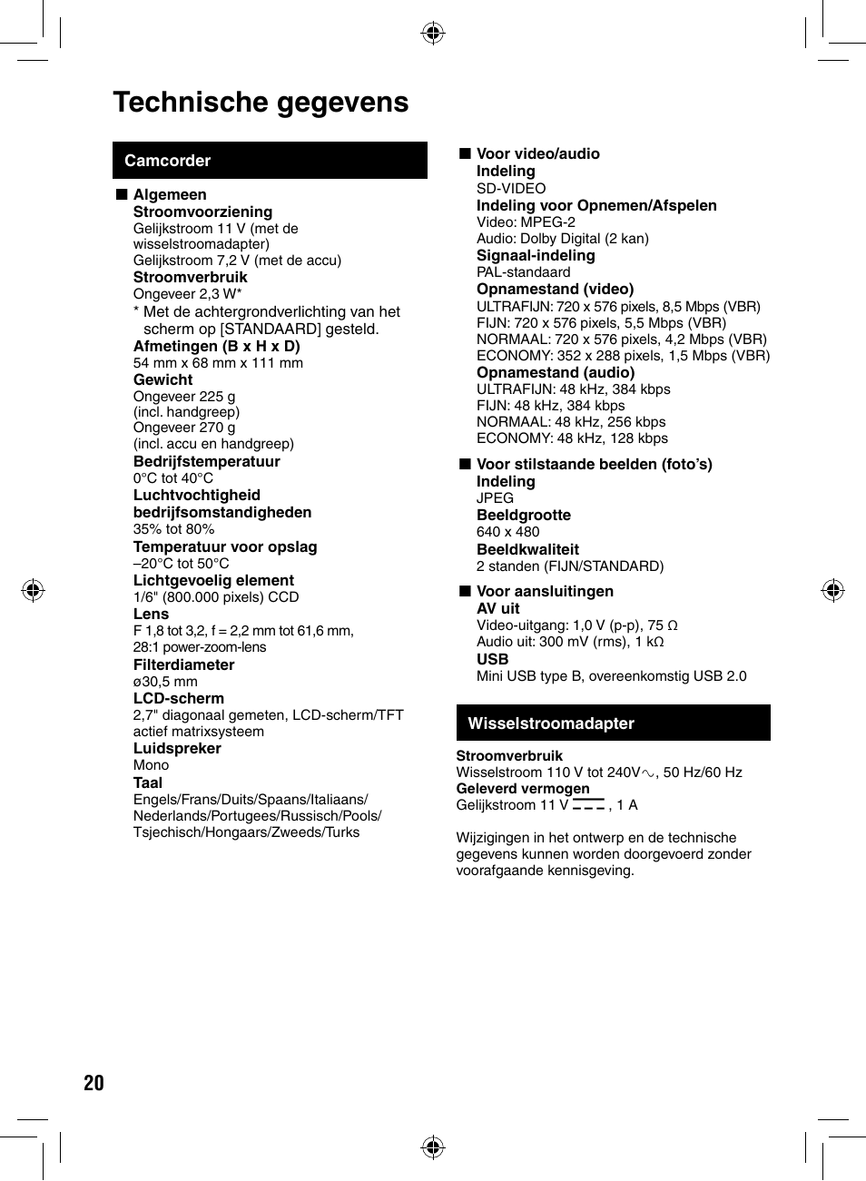 Technische gegevens, Technische.gegevens | JVC GZ-MS90 User Manual | Page 40 / 60