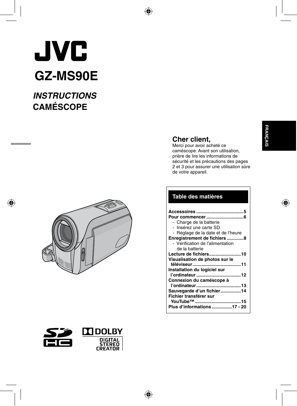 Lyt2049-002a-m_fr, Gz-ms90e, Instructions caméscope | Cher client | JVC GZ-MS90 User Manual | Page 41 / 60
