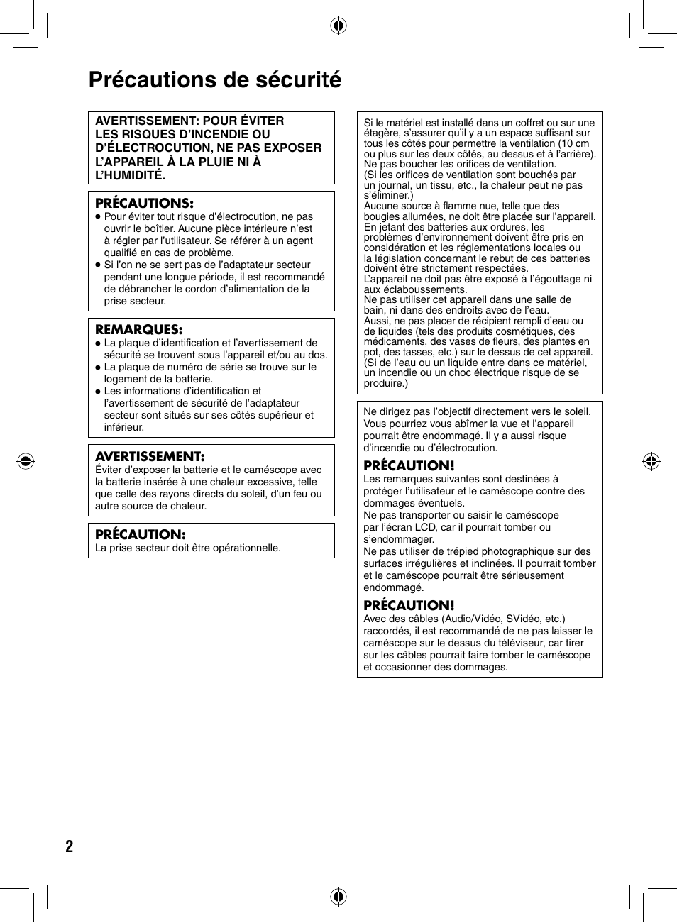 Précautions de sécurité, 2 et | JVC GZ-MS90 User Manual | Page 42 / 60