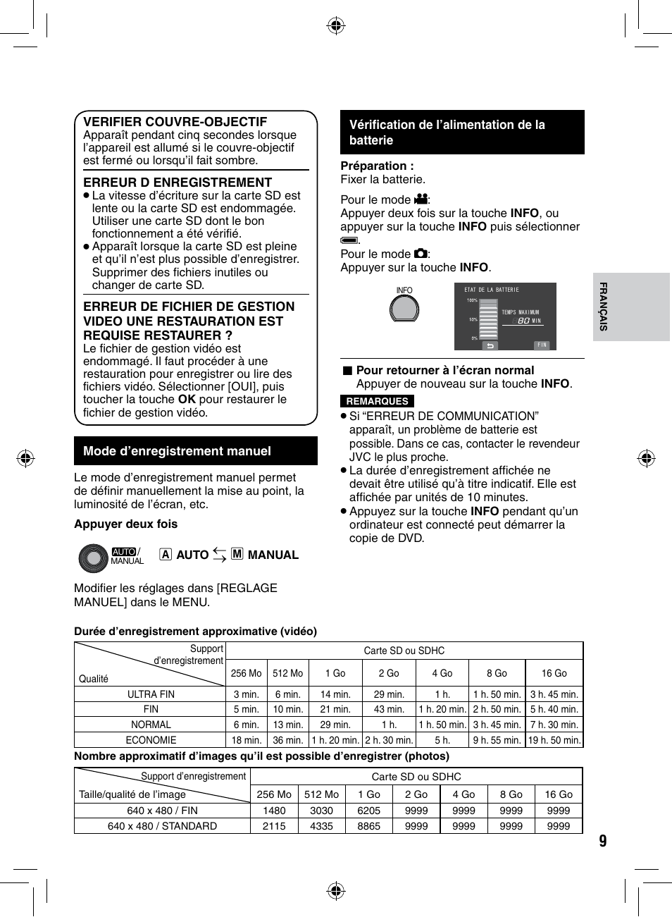 Mode d’enregistrement manuel | JVC GZ-MS90 User Manual | Page 49 / 60