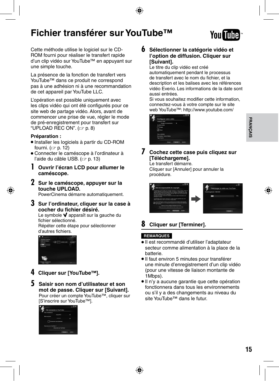 Fichier transférer sur youtube, Fichier transférer sur, Youtube | JVC GZ-MS90 User Manual | Page 55 / 60