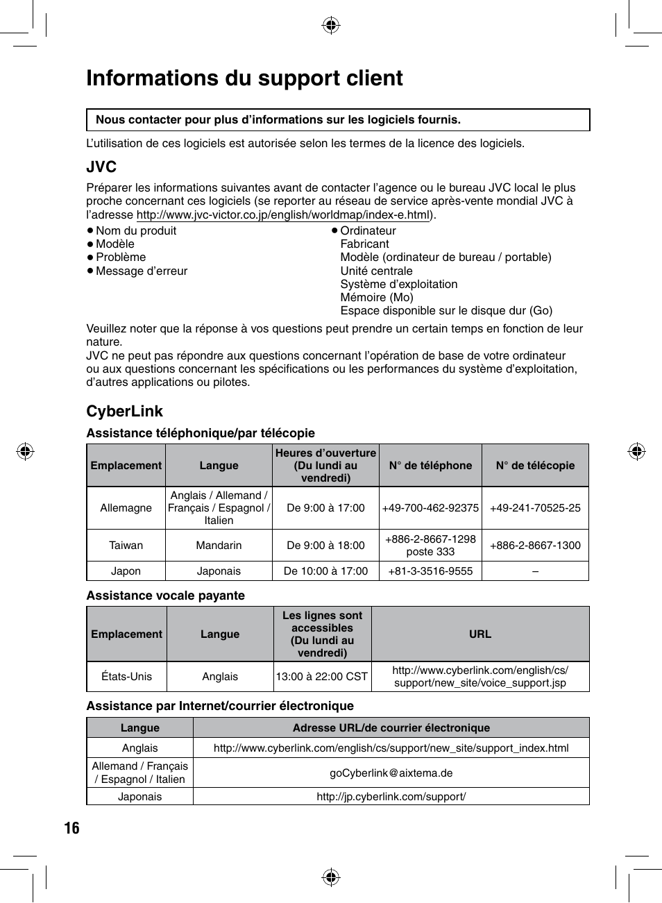 Informations du support client, Cyberlink | JVC GZ-MS90 User Manual | Page 56 / 60