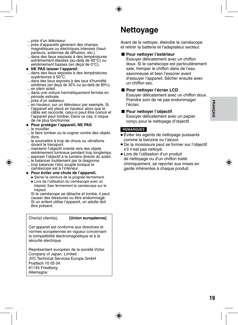 Nettoyage | JVC GZ-MS90 User Manual | Page 59 / 60