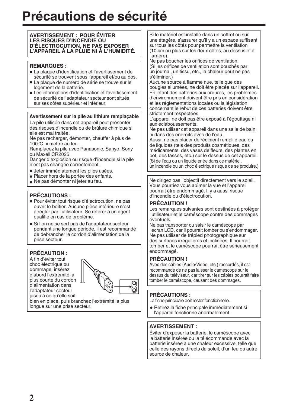 Précautions de sécurité | JVC GZ-EX515 User Manual | Page 14 / 100