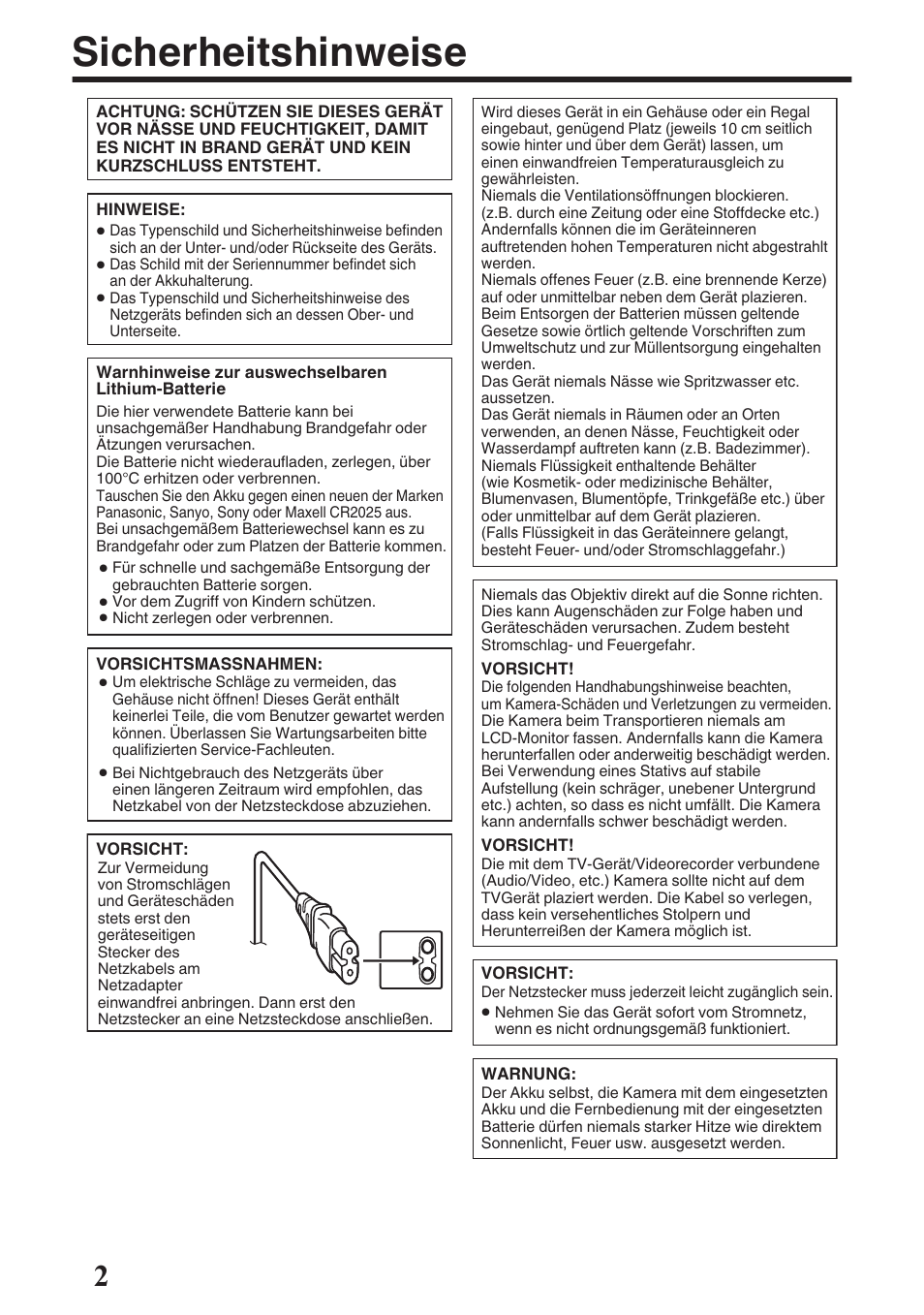 Sicherheitshinweise | JVC GZ-EX515 User Manual | Page 2 / 100