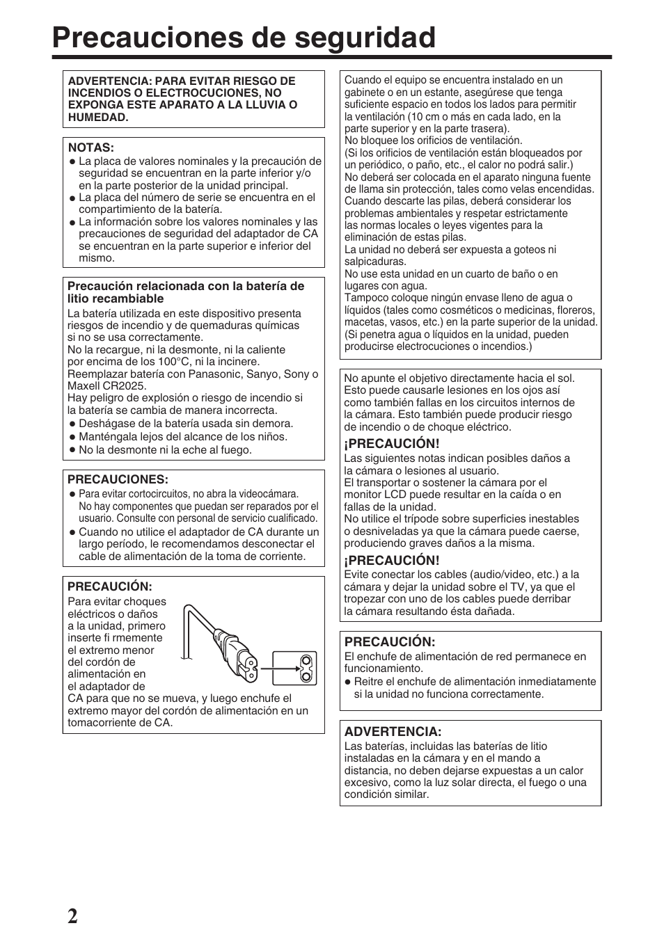 Precauciones de seguridad | JVC GZ-EX515 User Manual | Page 26 / 100