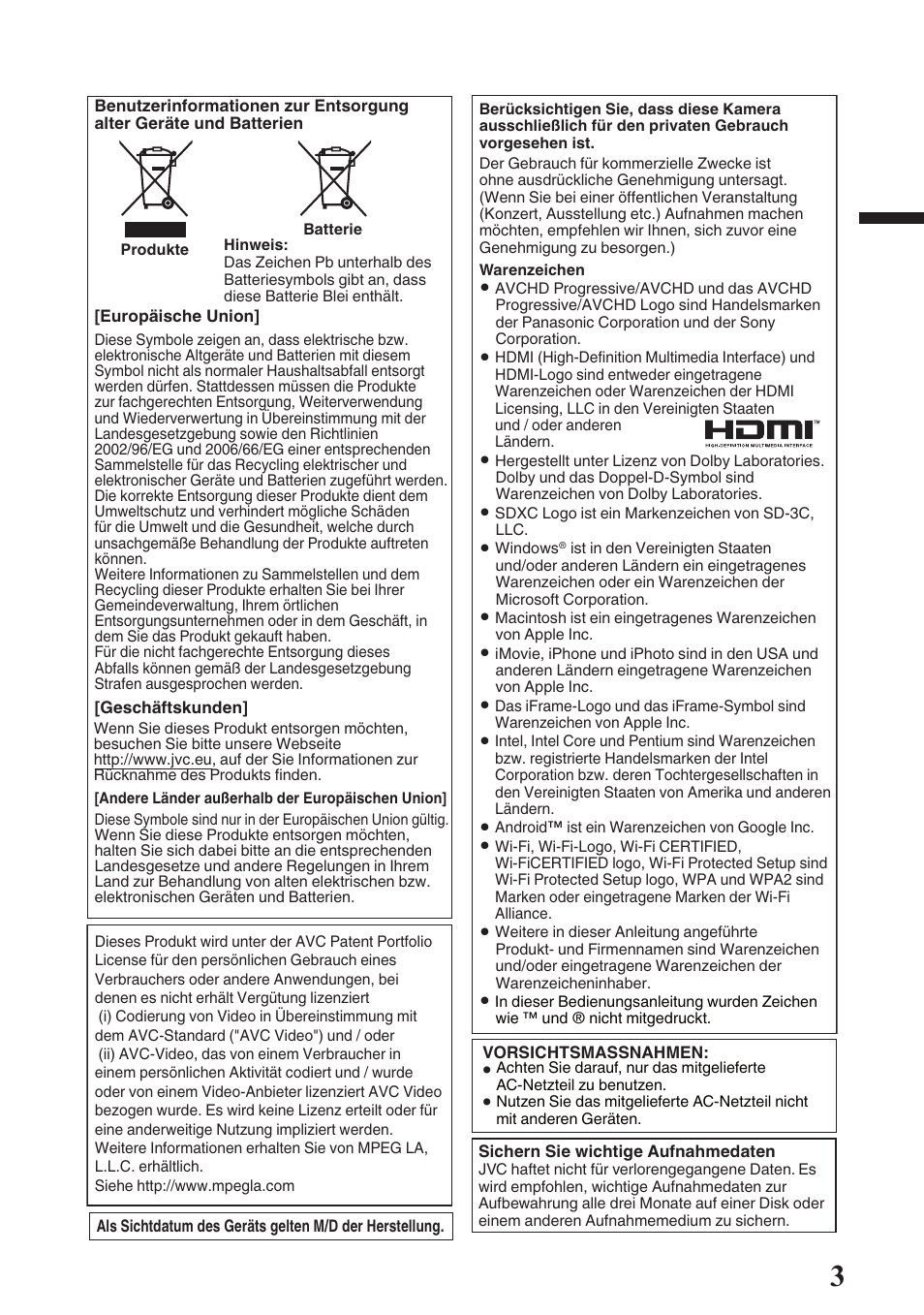 JVC GZ-EX515 User Manual | Page 3 / 100