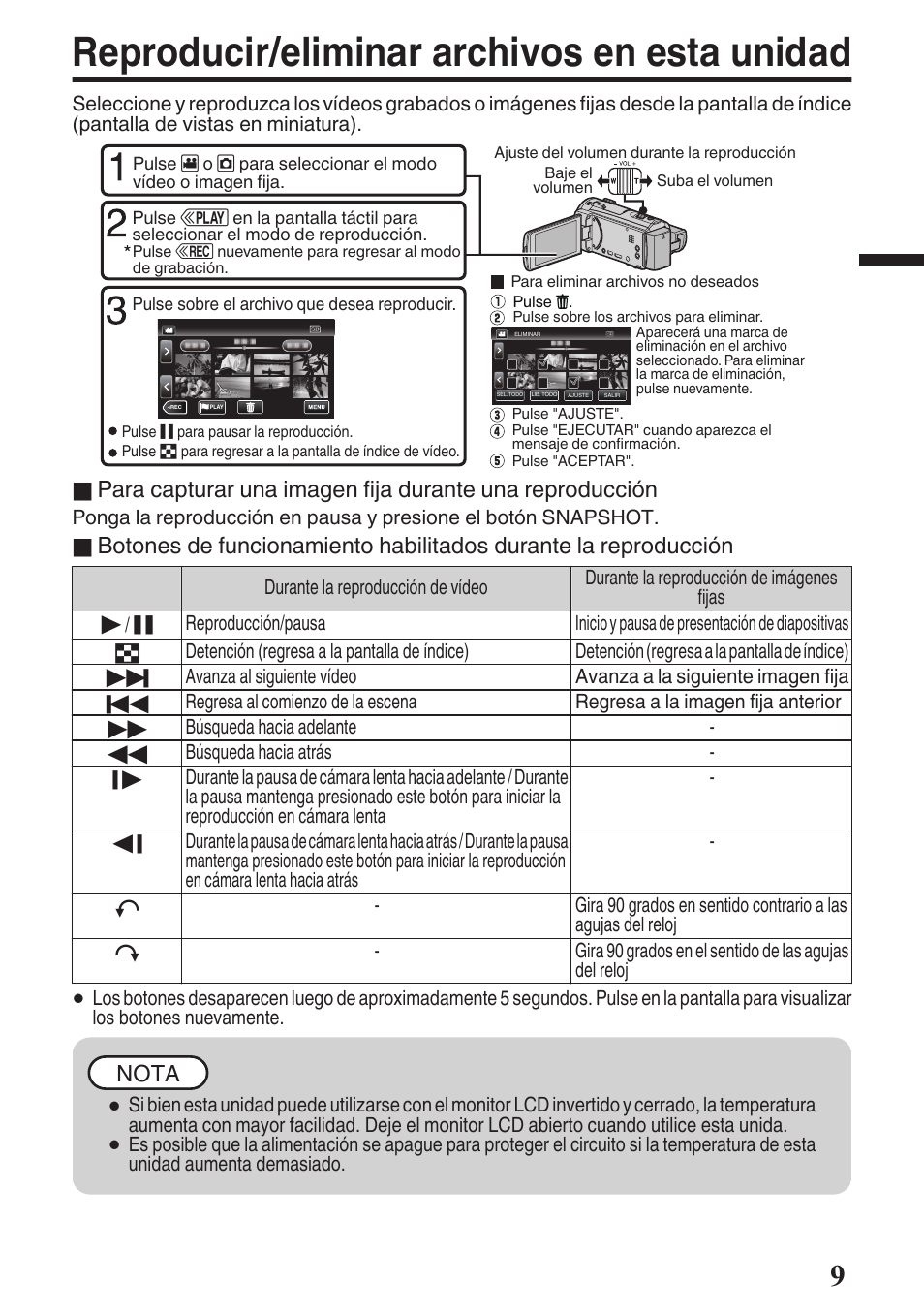 Reproducir/eliminar archivos en esta unidad, Nota | JVC GZ-EX515 User Manual | Page 33 / 100