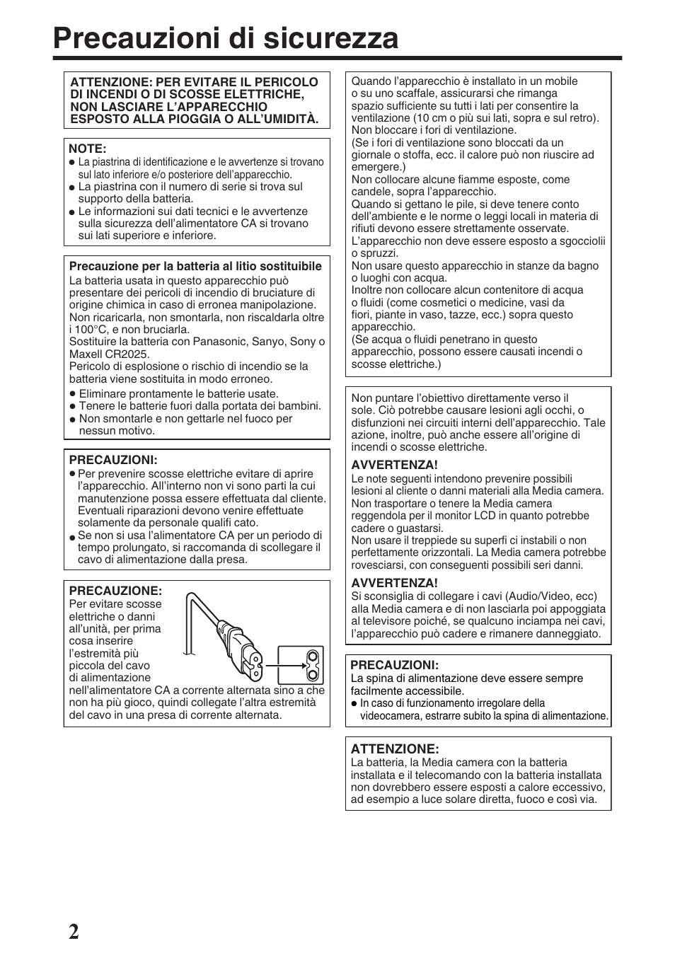 Precauzioni di sicurezza | JVC GZ-EX515 User Manual | Page 38 / 100