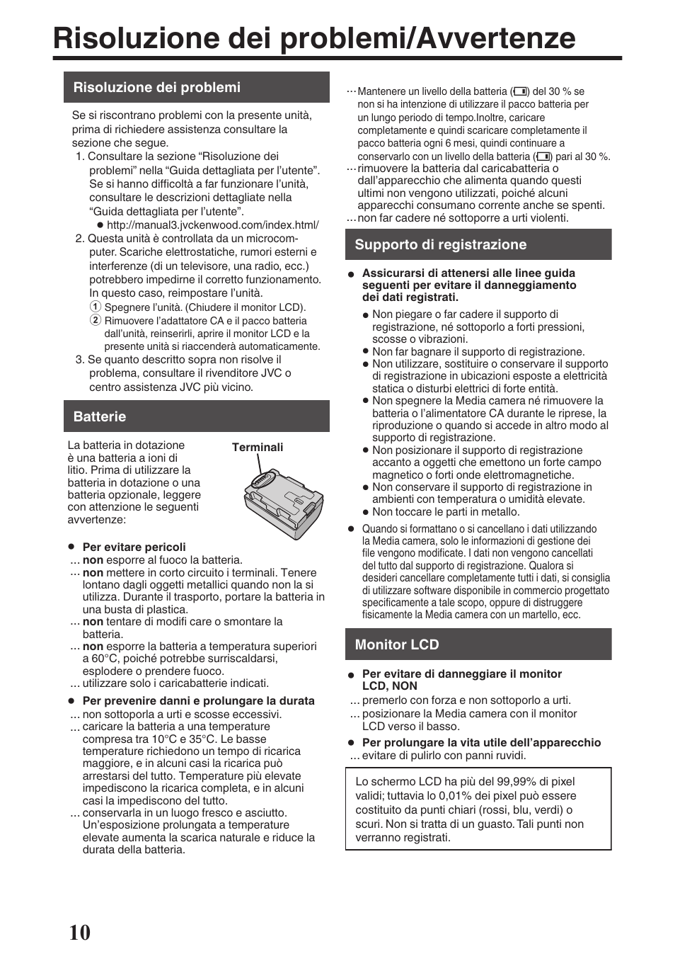Risoluzione dei problemi/avvertenze | JVC GZ-EX515 User Manual | Page 46 / 100