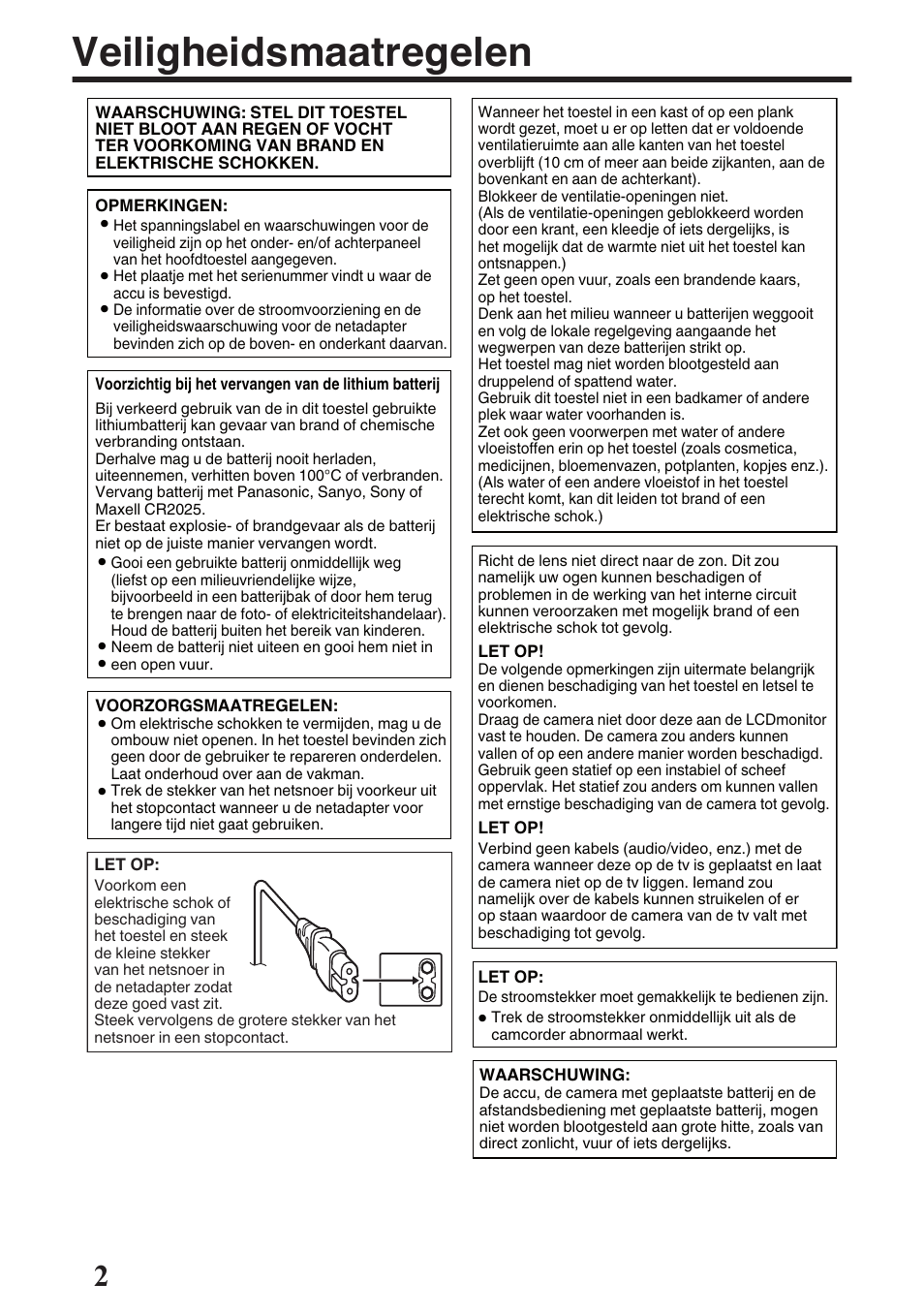 Veiligheidsmaatregelen | JVC GZ-EX515 User Manual | Page 50 / 100